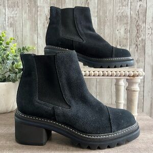 Bernardo Salem Water Resistant Black Suede Chelsea Ankle Lug Sole Boots  6
